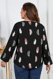 Melo Apparel Plus Size Printed Round Neck Long Sleeve Cutout Blouse