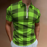 Green Plaid Short Sleeve Polo Shirt