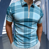 Blue Plaid Short Sleeve Polo Shirt