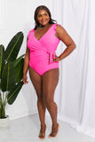 Marina West Swim Full Size Float On Ruffle Faux Wrap One-Piece in Pink