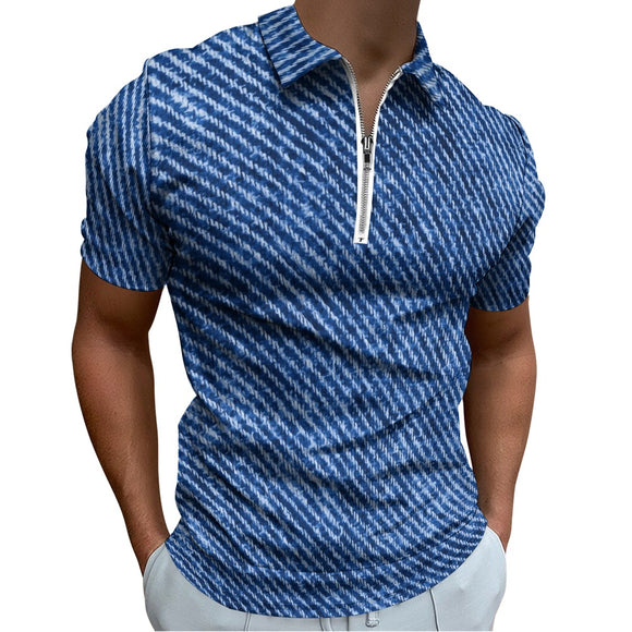 Denim Look Short Sleeve Polo Shirt