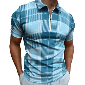 Blue Plaid Short Sleeve Polo Shirt