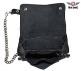 Black Naked Cowhide Leather Winged V-Twin Engine Multi-Pocket Wallet