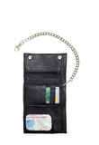 Black Naked Cowhide Leather Heavy Duty Biker Trifold Chain Wallet with Snaps