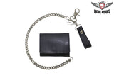 Plain Black Biker Tri-Fold Chain Wallet