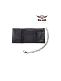 Dream Apparel Black Multi-Pocket Naked Cowhide Leather Tri-Fold Wallet with Chain