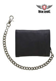 Dream Apparel Black Multi-Pocket Naked Cowhide Leather Tri-Fold Wallet with Chain