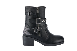 Ladies Zippered Black Multi-Studded Buckle Boots By Dream Apparel