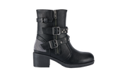 Ladies Zippered Black Multi-Studded Buckle Boots By Dream Apparel