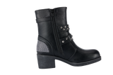 Ladies Zippered Black Multi-Studded Buckle Boots By Dream Apparel