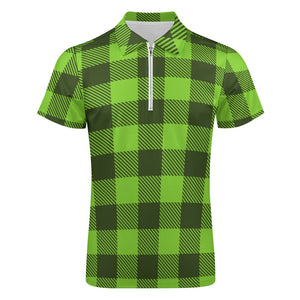 Green Plaid Short Sleeve Polo Shirt