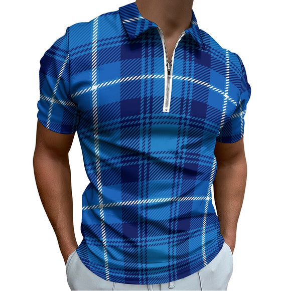 Blue Plaid Short Sleeve Polo Shirt