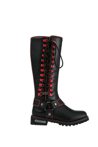 Dream Apparel® Women Biker Long Boots with Red Laces