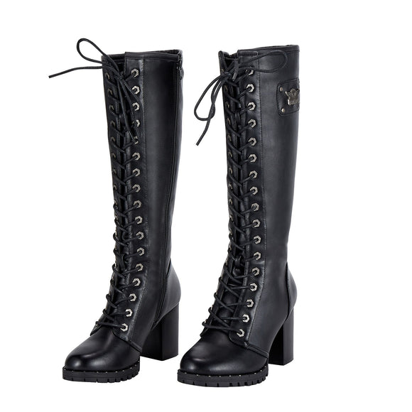 Womens Knee High Laced Boots By Dream Apparel® Zipper on Side