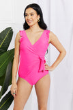 Marina West Swim Full Size Float On Ruffle Faux Wrap One-Piece in Pink