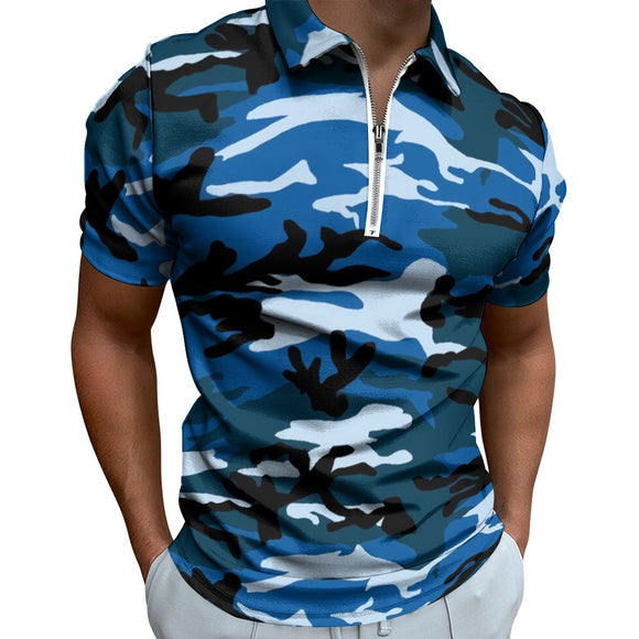 Blue Camo Short Sleeve Polo Shirt