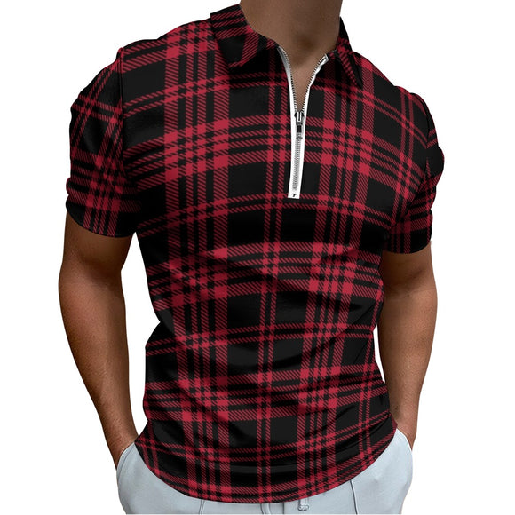 Red Plaid Short Sleeve Polo Shirt