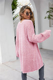 Herringbone Pattern Open Front Longline Fuzzy Cardigan