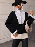 Color Block Half-Zip Dropped Shoulder Knit Pullover