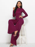 Long Sleeve Mock Neck Wide Leg Jumpsuit