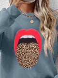 Leopard Lip Graphic Round Neck Sweatshirt