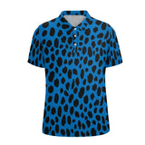 Animal Print Straight Polo Shirt - Blue