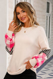 Mixed Print Curved Hem Knit Pullover