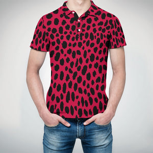 Animal Print Straight Polo Shirt - Red