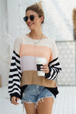 Striped Ribbed Trim Bell Sleeve Sweater