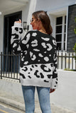 Leopard Ribbed Trim Dropped Shoulder Sweater