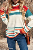 Striped Turtleneck Drop Shoulder Sweater