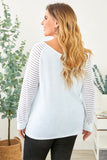 Plus Size Sheer Striped Sleeve V-Neck Top