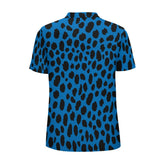 Animal Print Straight Polo Shirt - Blue