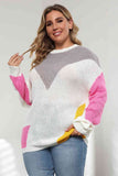 Plus Size Color Block Round Neck Sweater