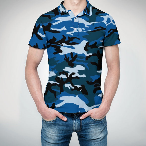 Blue Camo Straight Polo Shirt