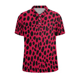 Animal Print Straight Polo Shirt - Red