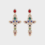 Rhinestone Alloy Cross Earrings