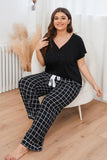 Plus Size V-Neck Top and Plaid Pants Lounge Set