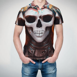 Skull Design Straight Polo Shirt