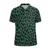 Animal Print Straight Polo Shirt - Green