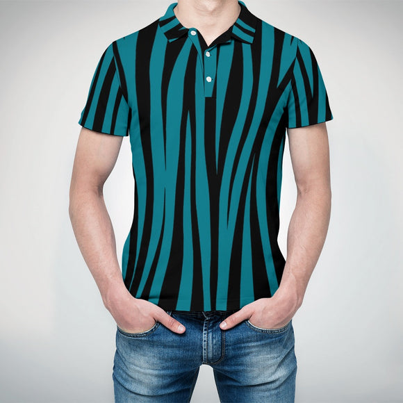 Striped Straight Polo Shirt - Blue