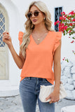 Ruffled V-Neck Cap Sleeve Blouse