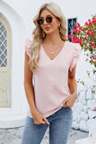 Ruffled V-Neck Cap Sleeve Blouse