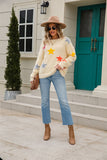 Star Pattern Round Neck Fuzzy Sweater