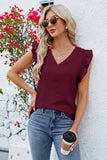 Ruffled V-Neck Cap Sleeve Blouse