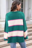 Striped Dropped Shoulder Side Slit Sweater