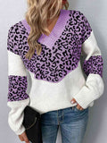 Leopard V-Neck Dropped Shoulder Sweater