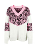 Leopard V-Neck Dropped Shoulder Sweater