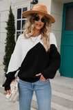 Two-Tone Round Neck Ribbed Sweater