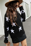 Star Pattern Lace-Up Drop Shoulder Sweater